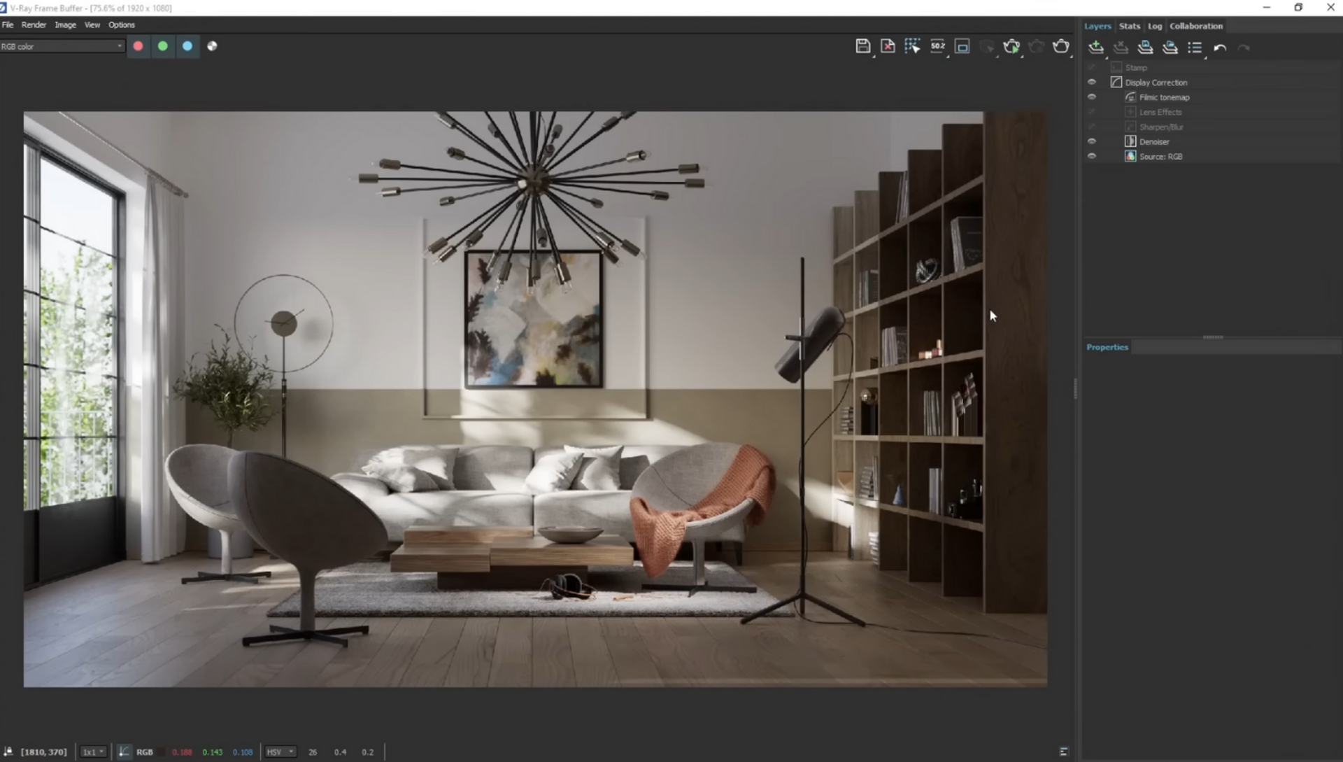 نمونه نورپردازی داخلی روزانه با V‑Ray