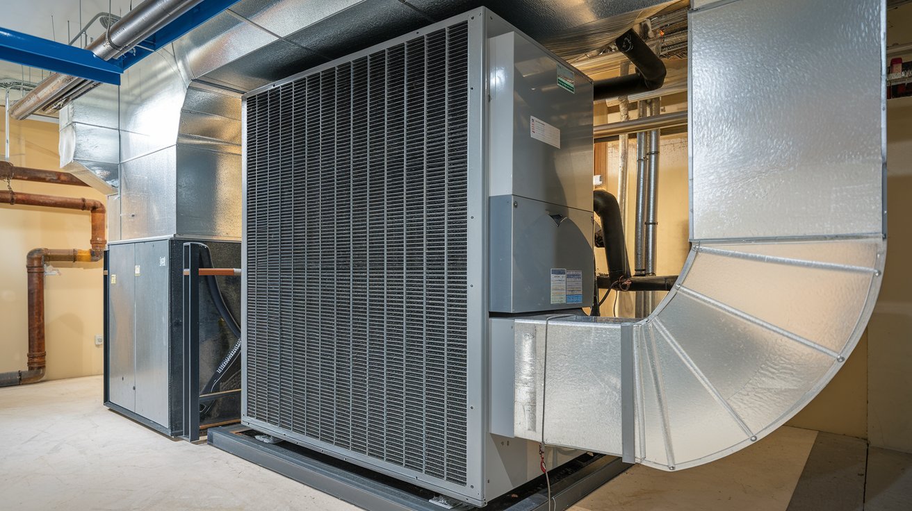 واحد بزرگ تهویه هوا در یک سیستم HVAC صنعتی