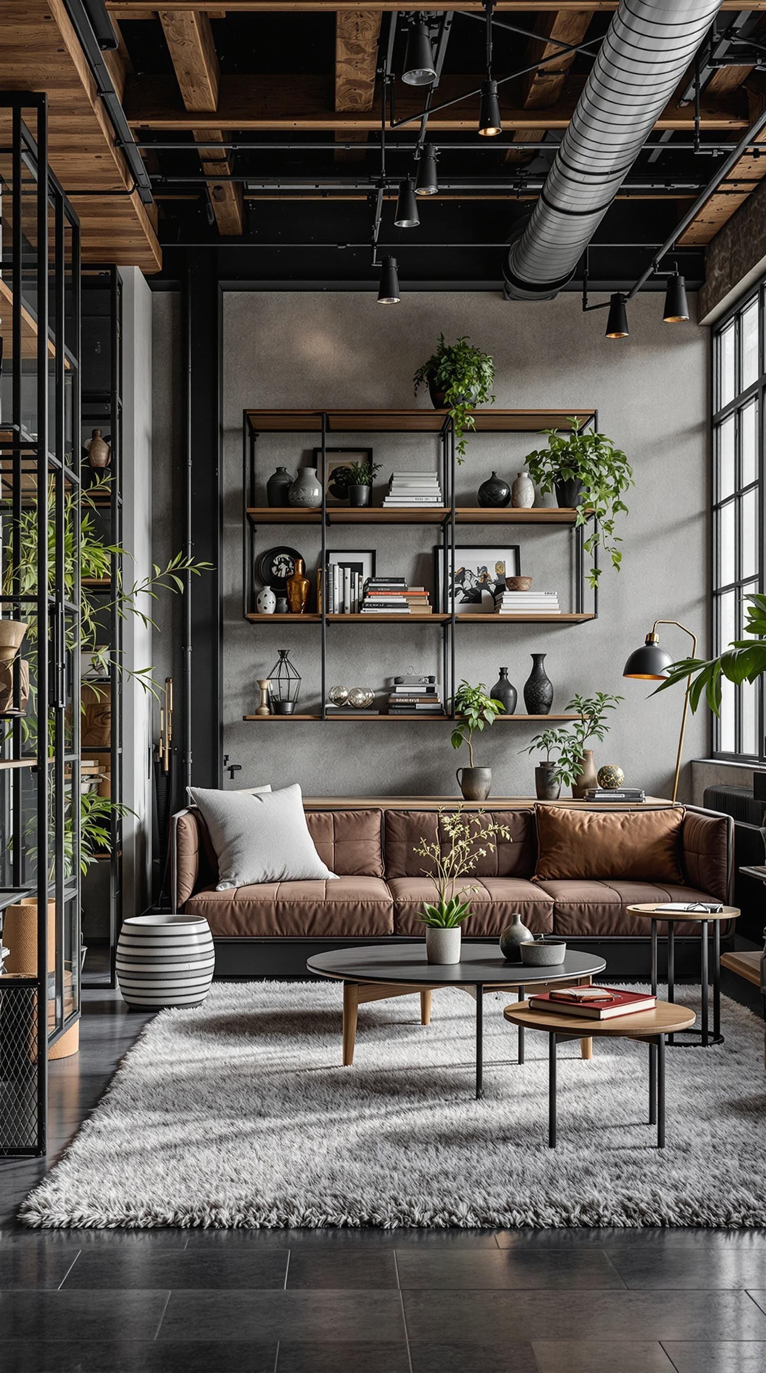 دیوار آجری نمایان در فضاهای صنعتی با ترکیب فلز و چوب
