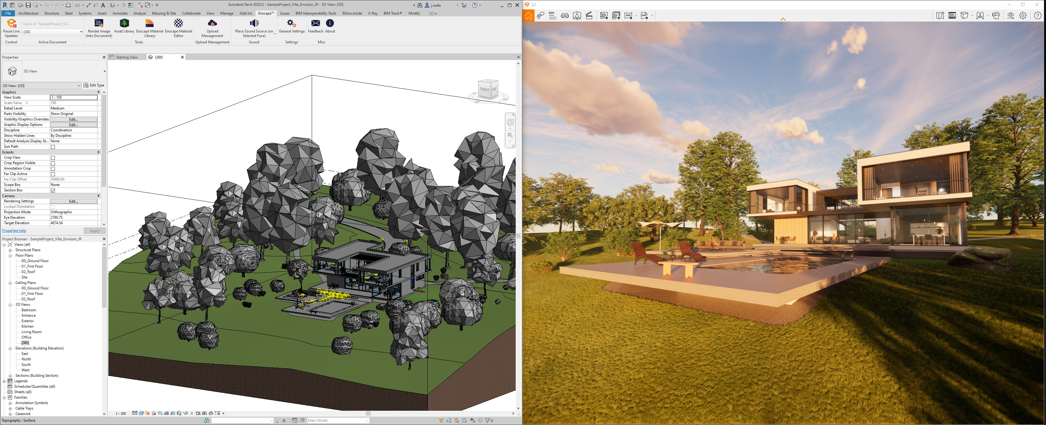 نمای کلی رابط کاربری Enscape در محیط Revit