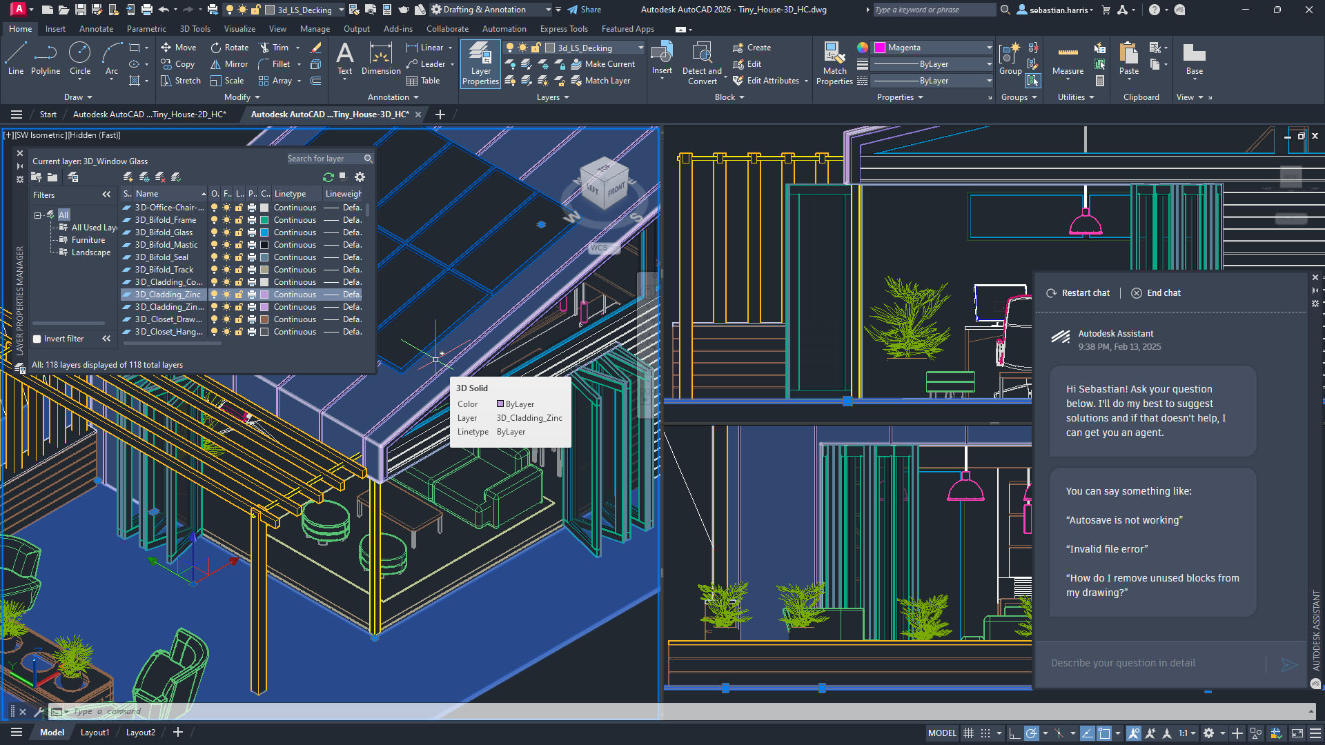 نمای کلی محیط AutoCAD با نوار ابزار Ribbon و Command Line